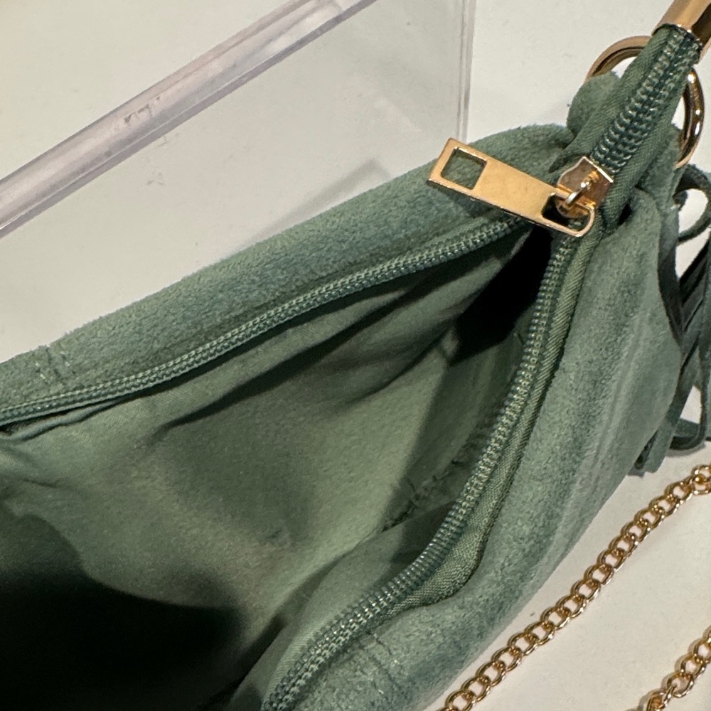 Faux Suede Fringe Crossbody Bag in Sage Green - Picture 13 of 15
